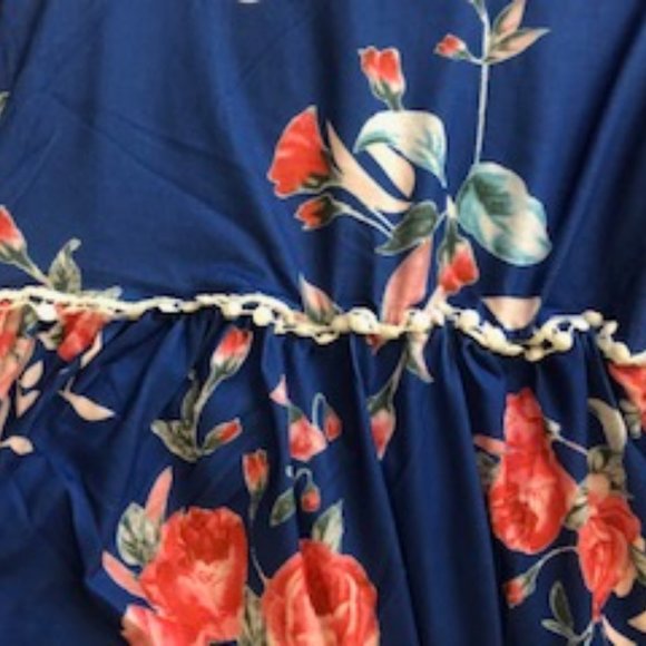 Blue Babydoll Tank Top with flowers - Picture 3 of 3